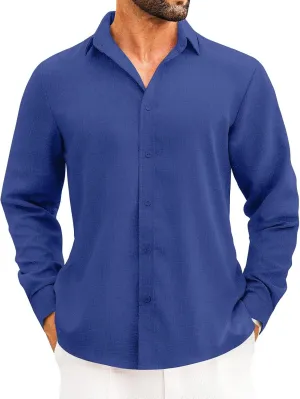 2025 Mens Linen Shirts Casual Button Down Shirts Long Sleeve Roll-Up Sleeve Summer Beach Blouses Tops with Hood