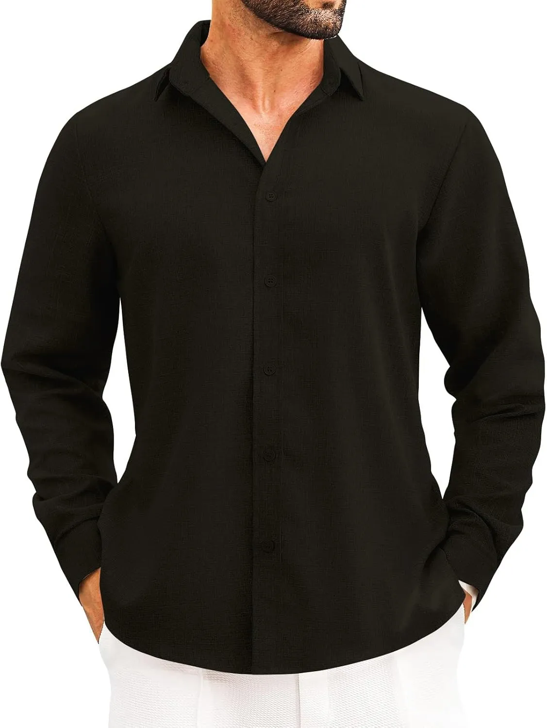 2025 Mens Linen Shirts Casual Button Down Shirts Long Sleeve Roll-Up Sleeve Summer Beach Blouses Tops with Hood