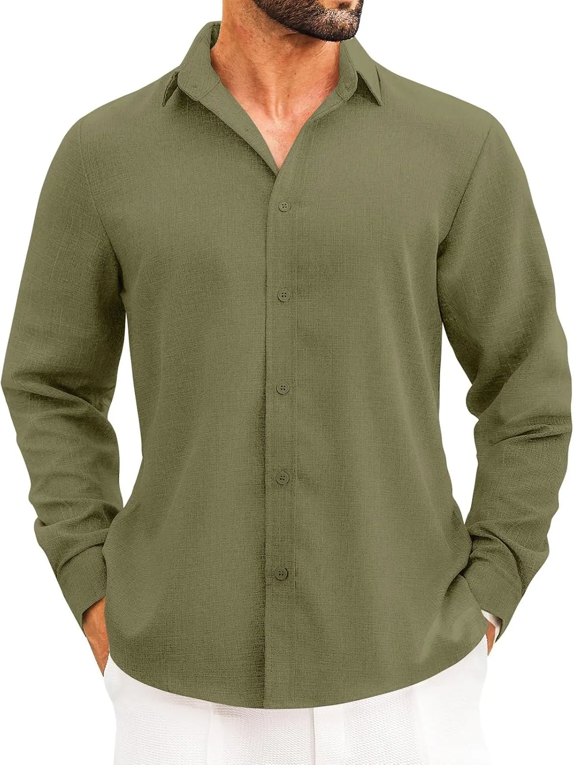 2025 Mens Linen Shirts Casual Button Down Shirts Long Sleeve Roll-Up Sleeve Summer Beach Blouses Tops with Hood