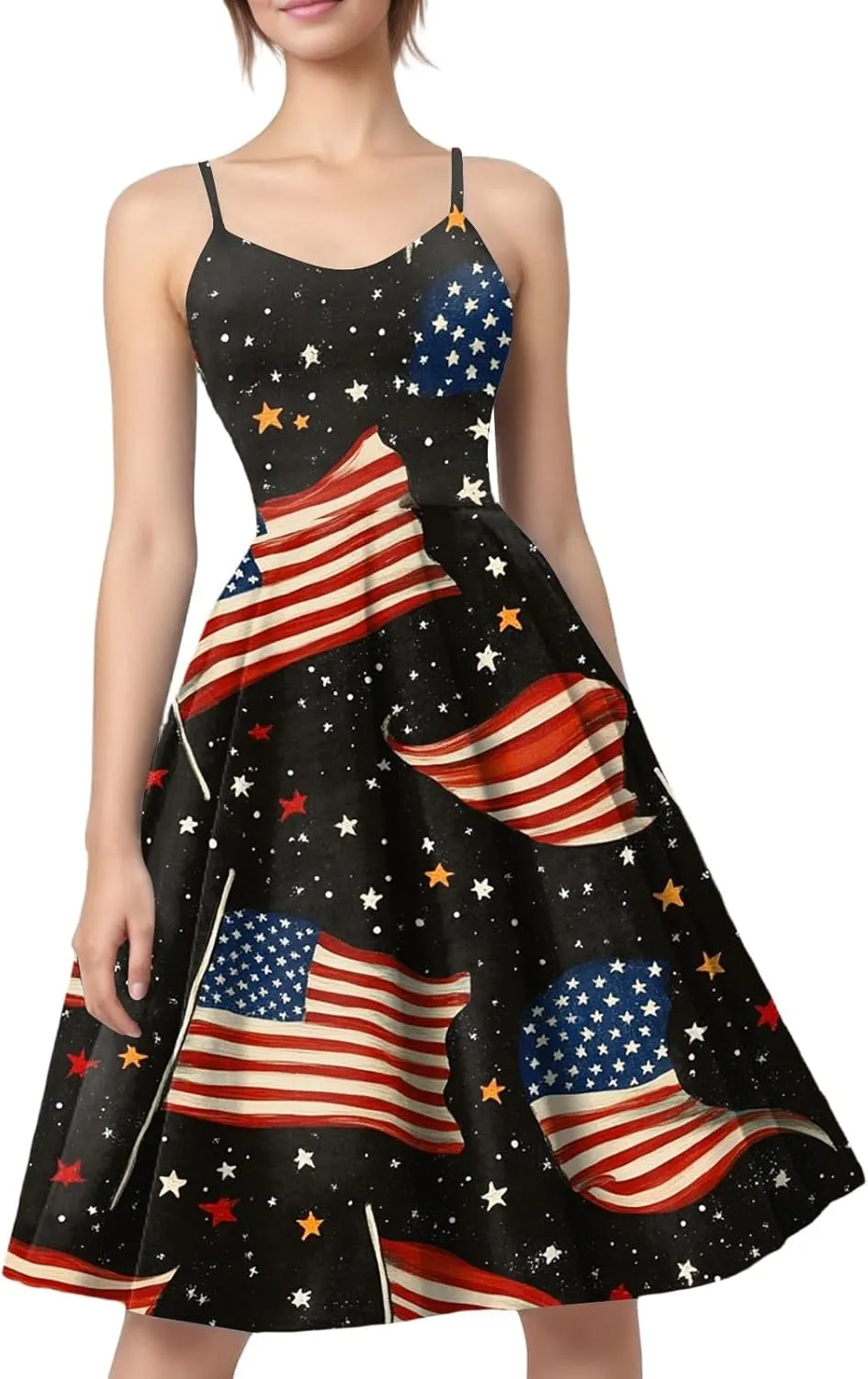 4Th of July Dress Women Plus Size Midi Red White and Blue Dresses Sleeveless Patriotic Dress Holiday Festival Dresses