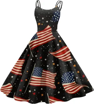 4Th of July Dress Women Plus Size Midi Red White and Blue Dresses Sleeveless Patriotic Dress Holiday Festival Dresses