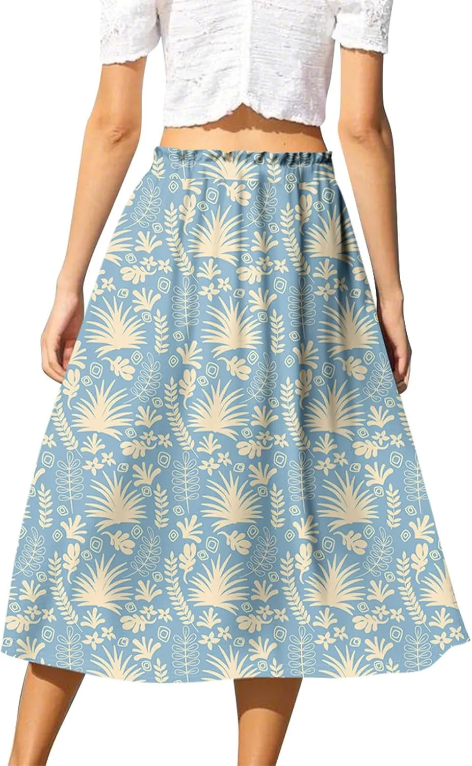 ADHOWBEW Boho Skirts for Women Beach A Line Plus Size Flowy High Waisted Cute Casual Midi Length Ruffle Trendy Spring Skirts