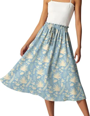 ADHOWBEW Boho Skirts for Women Beach A Line Plus Size Flowy High Waisted Cute Casual Midi Length Ruffle Trendy Spring Skirts