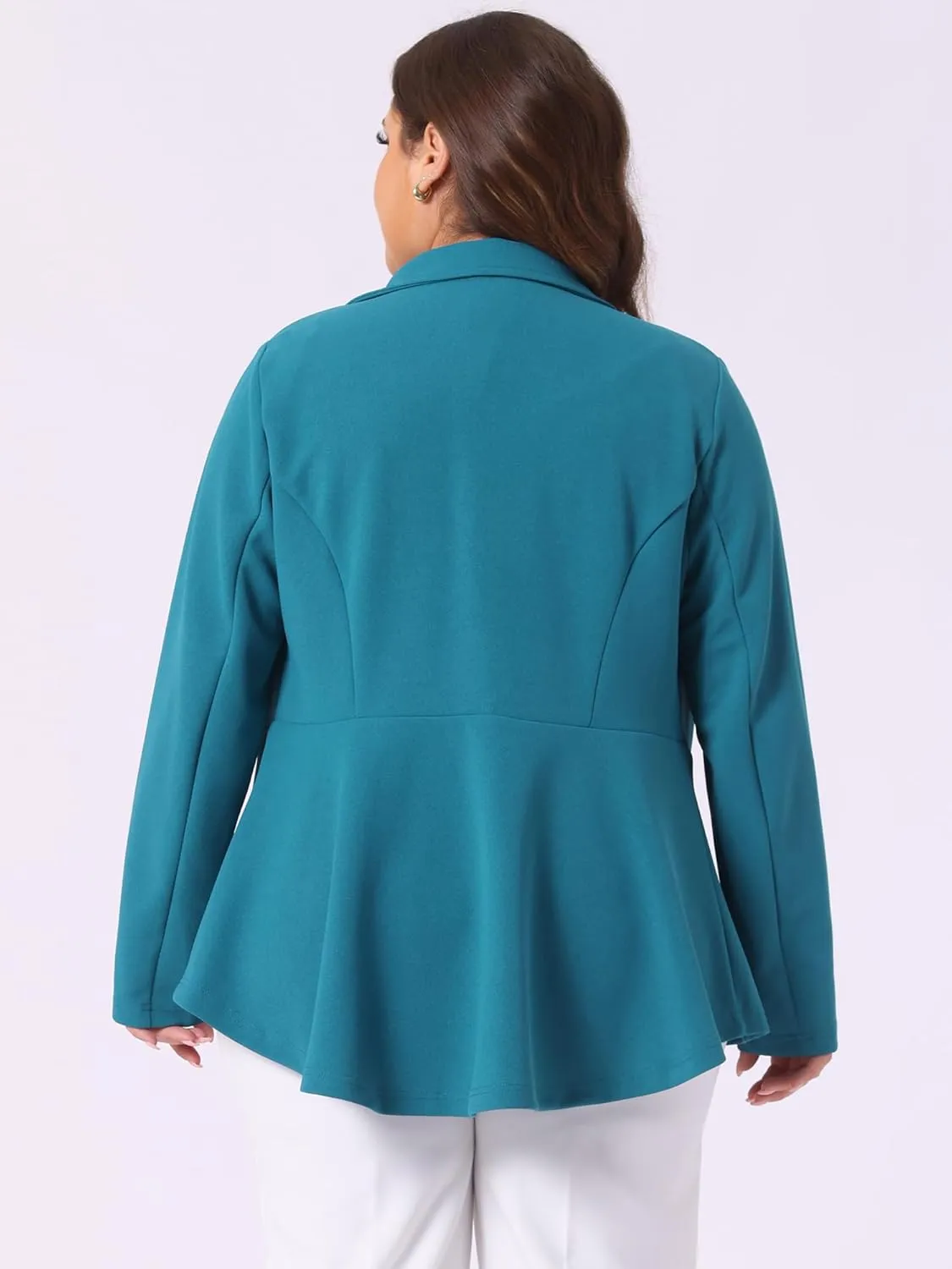 Agnes Orinda Women's Plus Size Blazer Notch Panel V Neck Ruffle Button Work Office Suit Jackets Peplum Blazers