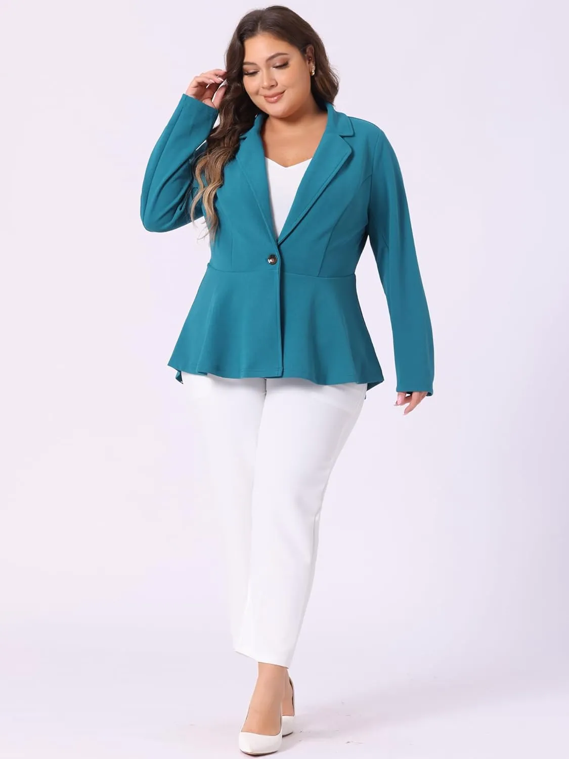 Agnes Orinda Women's Plus Size Blazer Notch Panel V Neck Ruffle Button Work Office Suit Jackets Peplum Blazers