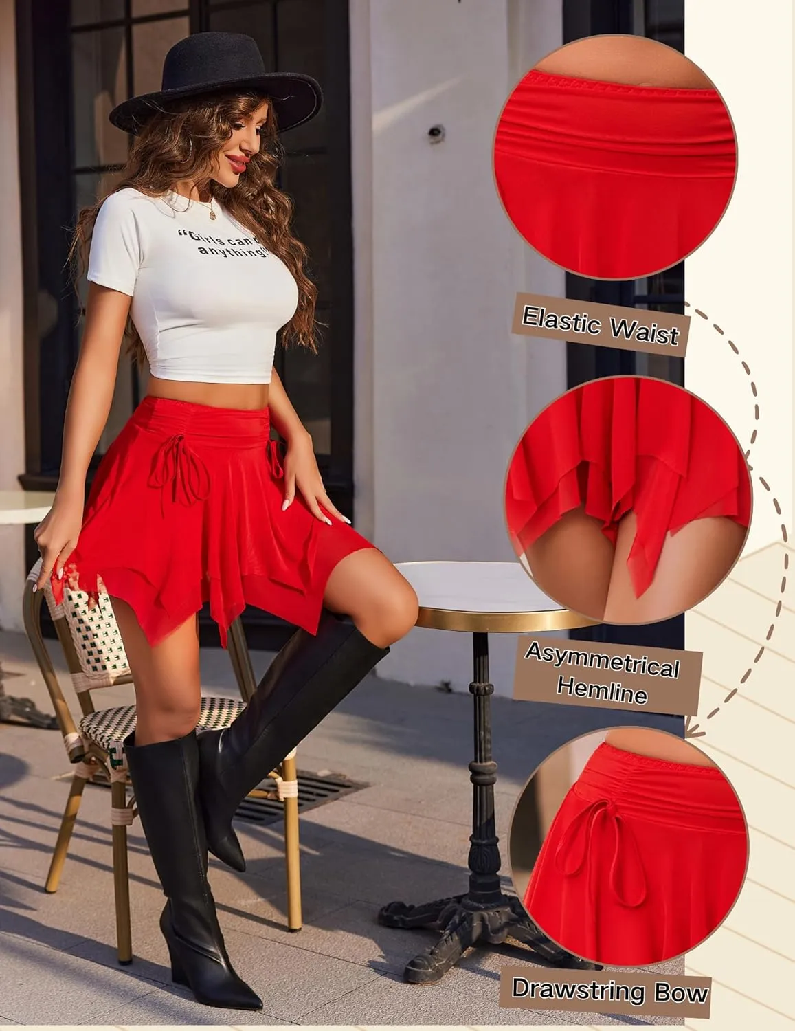 Avidlove Mini Skirts for Women Mesh Flowy Y2k Skirt Drawstring Ruched Bow Layer Asymmetrical Short Skort