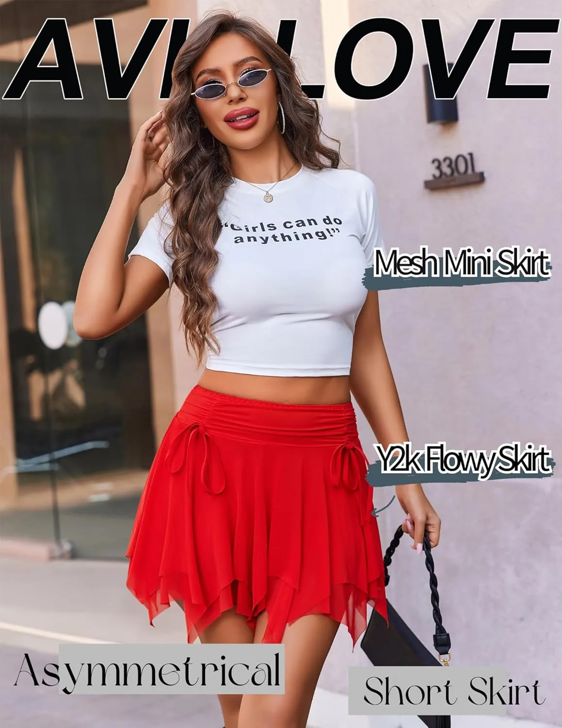Avidlove Mini Skirts for Women Mesh Flowy Y2k Skirt Drawstring Ruched Bow Layer Asymmetrical Short Skort
