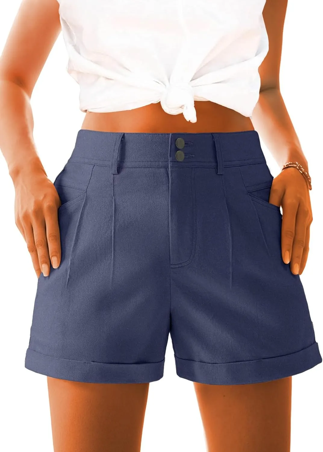 AWULIFFAN Womens Casual High Waist Denim Shorts Relaxed Fit Rolled Hem Jean Shorts with Pockets