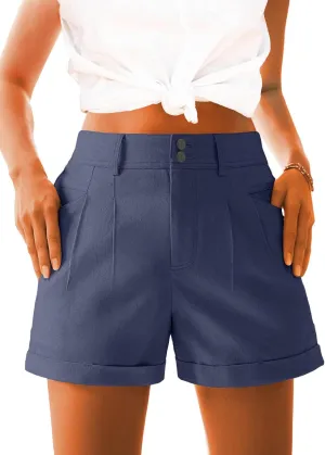 AWULIFFAN Womens Casual High Waist Denim Shorts Relaxed Fit Rolled Hem Jean Shorts with Pockets