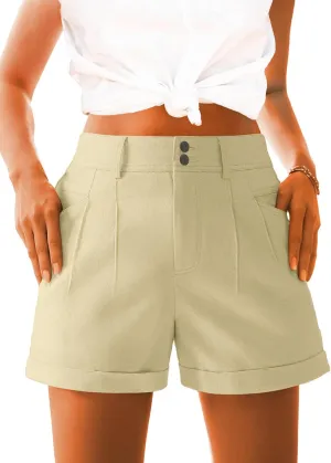 AWULIFFAN Womens Casual High Waist Denim Shorts Relaxed Fit Rolled Hem Jean Shorts with Pockets