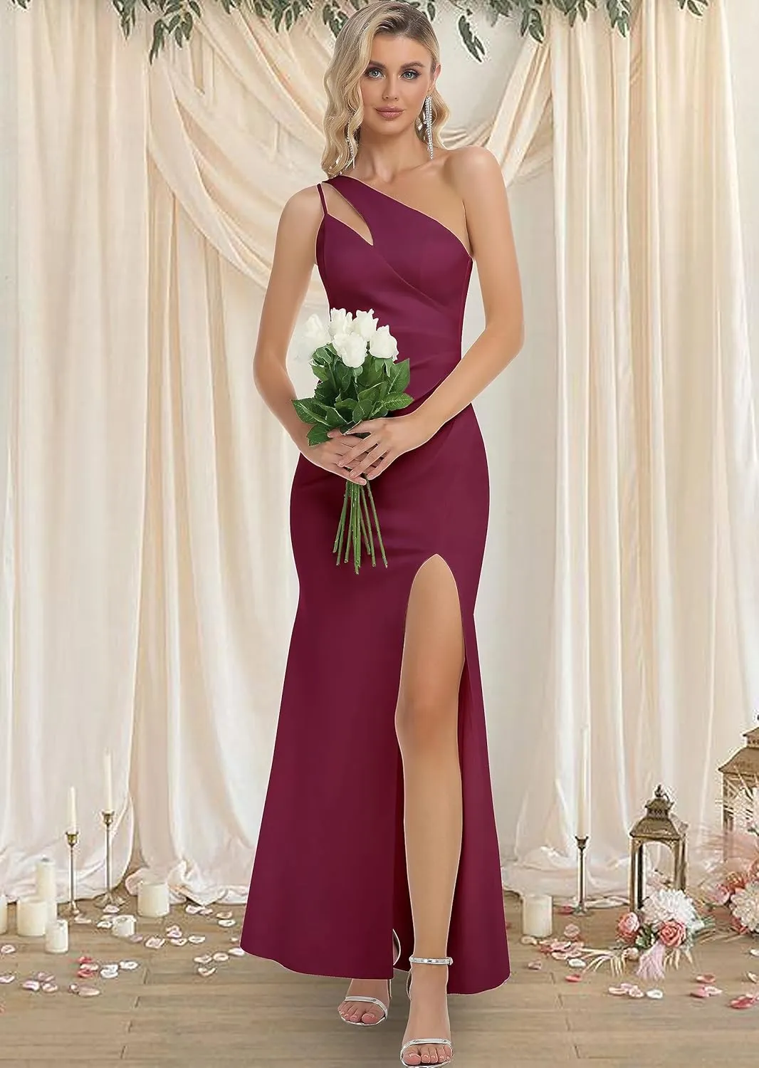 Babalet Women's One Shoulder Bridesmaid Dresses Cutout Ruched Bodycon Wedding Party Maxi Dresses