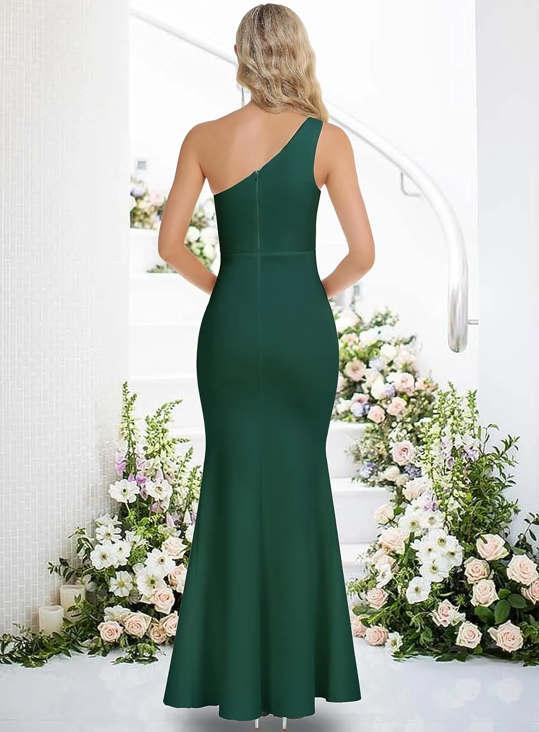 Babalet Women's One Shoulder Bridesmaid Dresses Cutout Ruched Bodycon Wedding Party Maxi Dresses