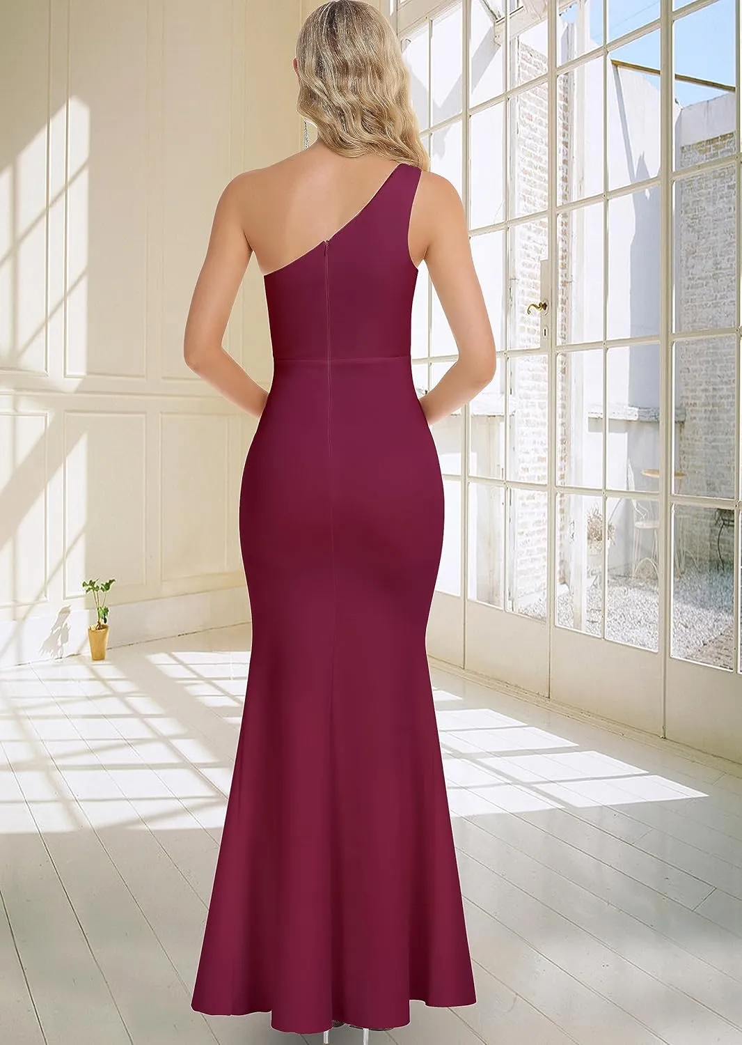 Babalet Women's One Shoulder Bridesmaid Dresses Cutout Ruched Bodycon Wedding Party Maxi Dresses