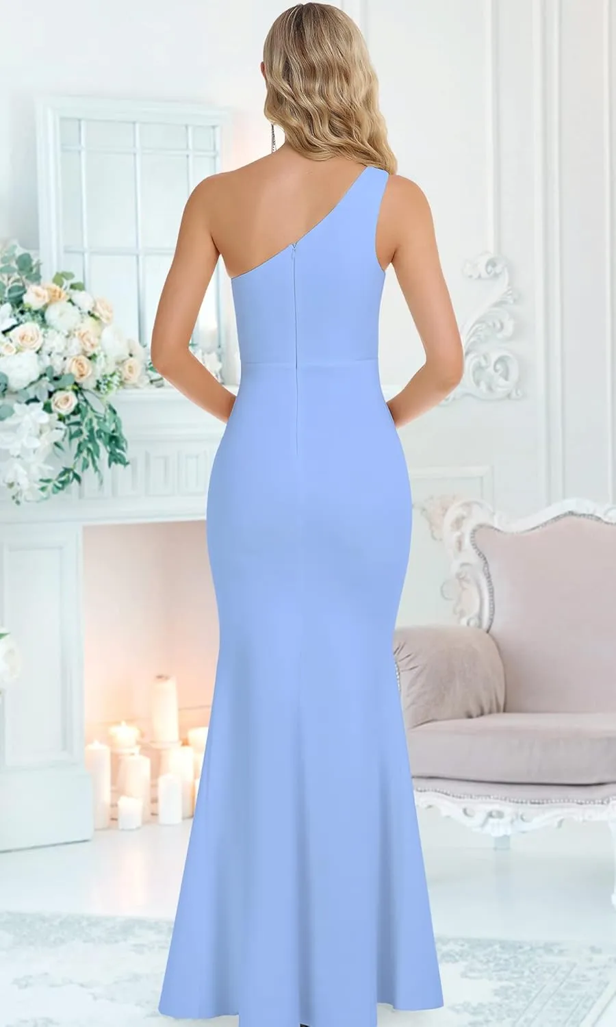 Babalet Women's One Shoulder Bridesmaid Dresses Cutout Ruched Bodycon Wedding Party Maxi Dresses