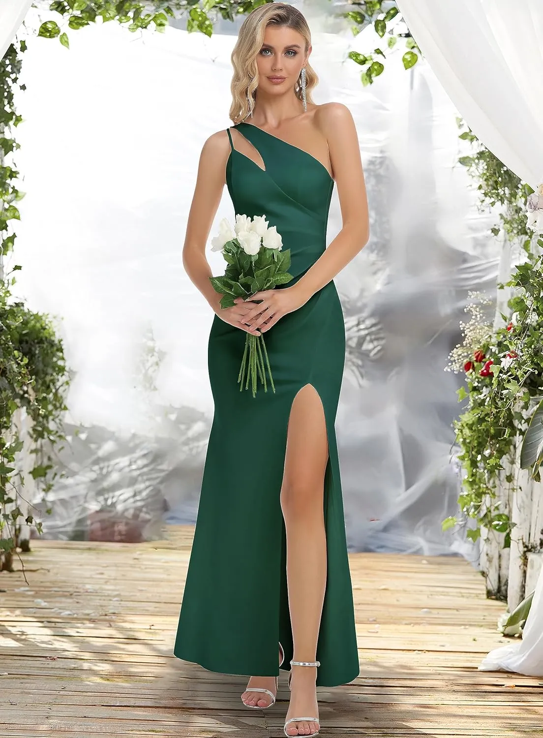 Babalet Women's One Shoulder Bridesmaid Dresses Cutout Ruched Bodycon Wedding Party Maxi Dresses