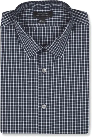 Banana Republic Mens 889942 Slim Fit Cotton Blend Non Iron Button Down Dress Shirt,, White/Grey Geometric