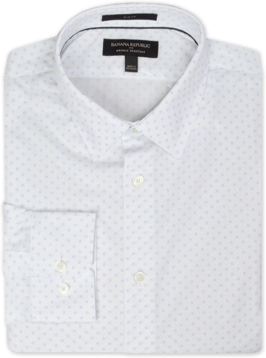 Banana Republic Mens 889942 Slim Fit Cotton Blend Non Iron Button Down Dress Shirt,, White/Grey Geometric