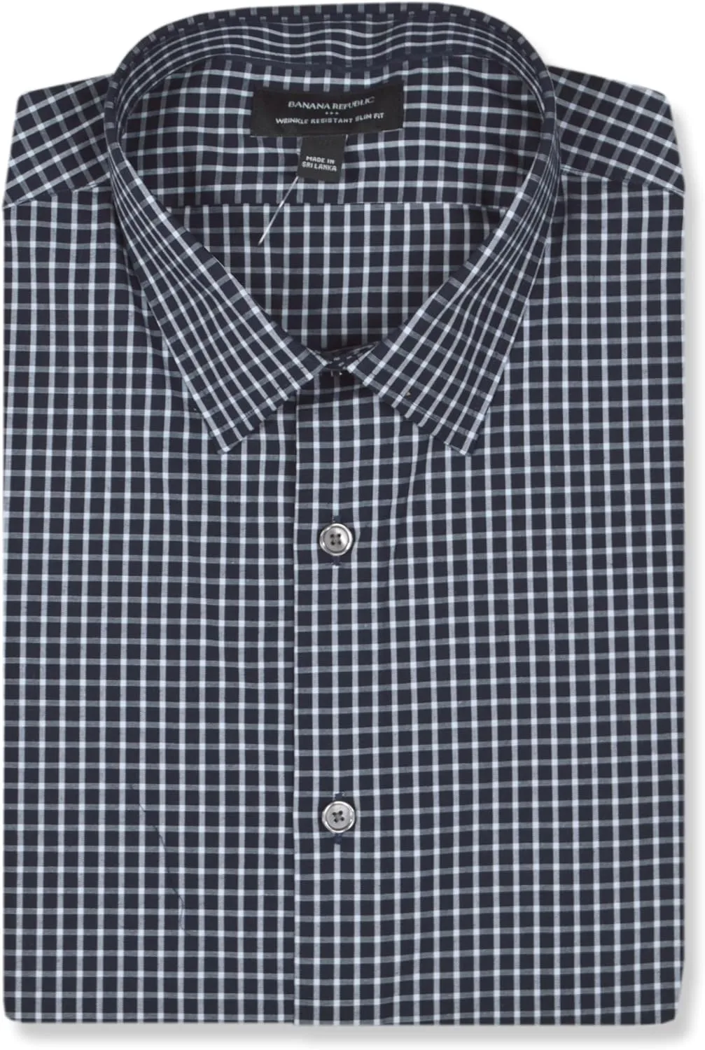 Banana Republic Mens 889942 Slim Fit Cotton Blend Non Iron Button Down Dress Shirt,, White/Grey Geometric