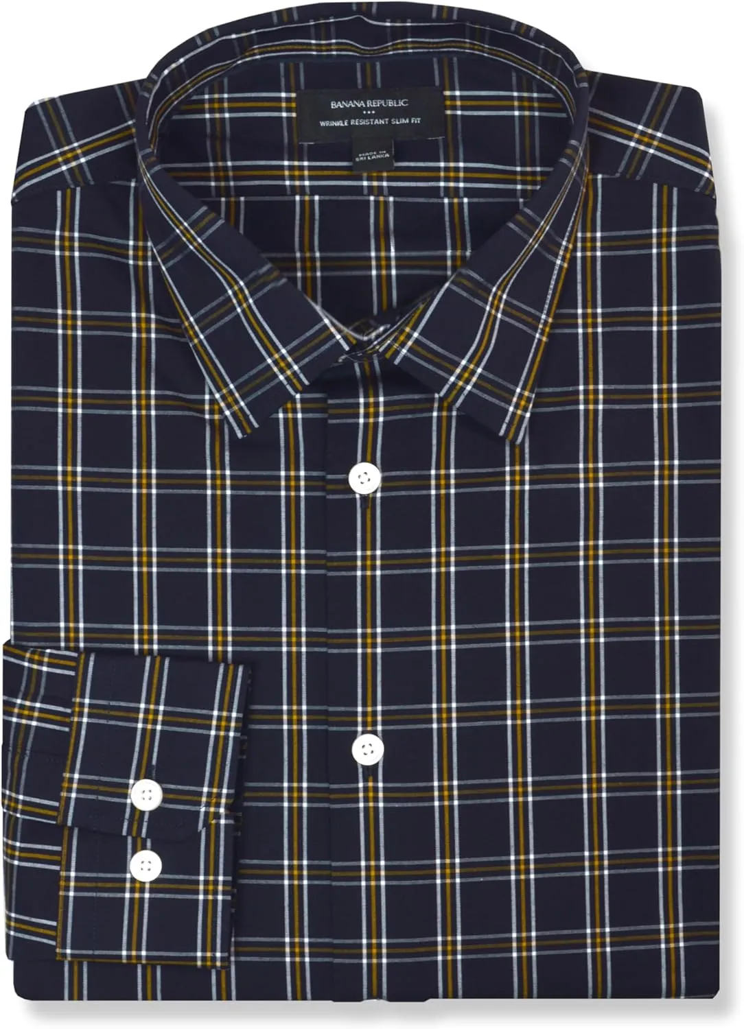 Banana Republic Mens 889942 Slim Fit Cotton Blend Non Iron Button Down Dress Shirt,, White/Grey Geometric