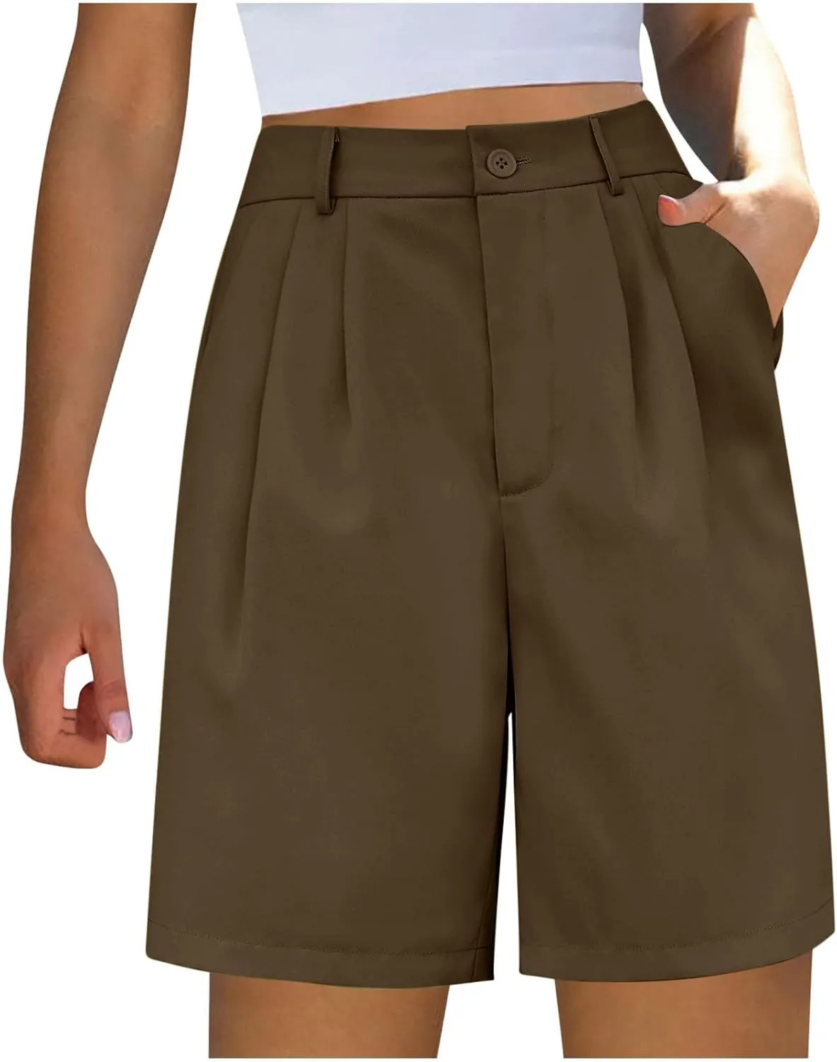 Bermuda Shorts for Women Knee Length Dress Shorts High Waist Wide Leg Suit Tailored Shorts Casual Office Work Shorts