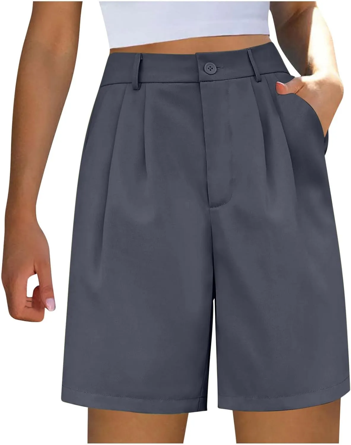Bermuda Shorts for Women Knee Length Dress Shorts High Waist Wide Leg Suit Tailored Shorts Casual Office Work Shorts