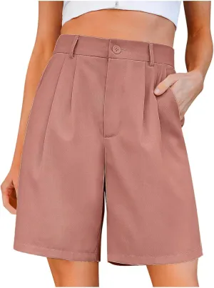 Bermuda Shorts for Women Knee Length Dress Shorts High Waist Wide Leg Suit Tailored Shorts Casual Office Work Shorts