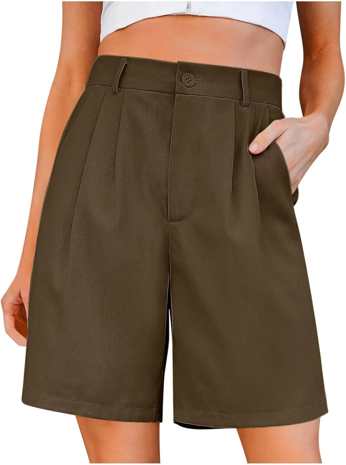 Bermuda Shorts for Women Knee Length Dress Shorts High Waist Wide Leg Suit Tailored Shorts Casual Office Work Shorts
