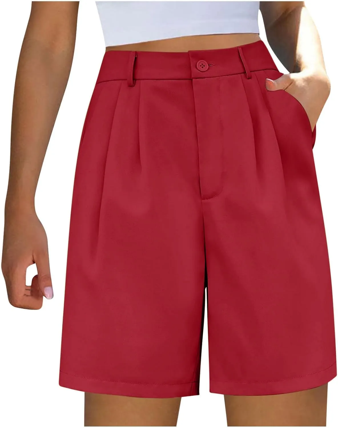 Bermuda Shorts for Women Knee Length Dress Shorts High Waist Wide Leg Suit Tailored Shorts Casual Office Work Shorts