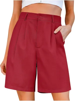 Bermuda Shorts for Women Knee Length Dress Shorts High Waist Wide Leg Suit Tailored Shorts Casual Office Work Shorts