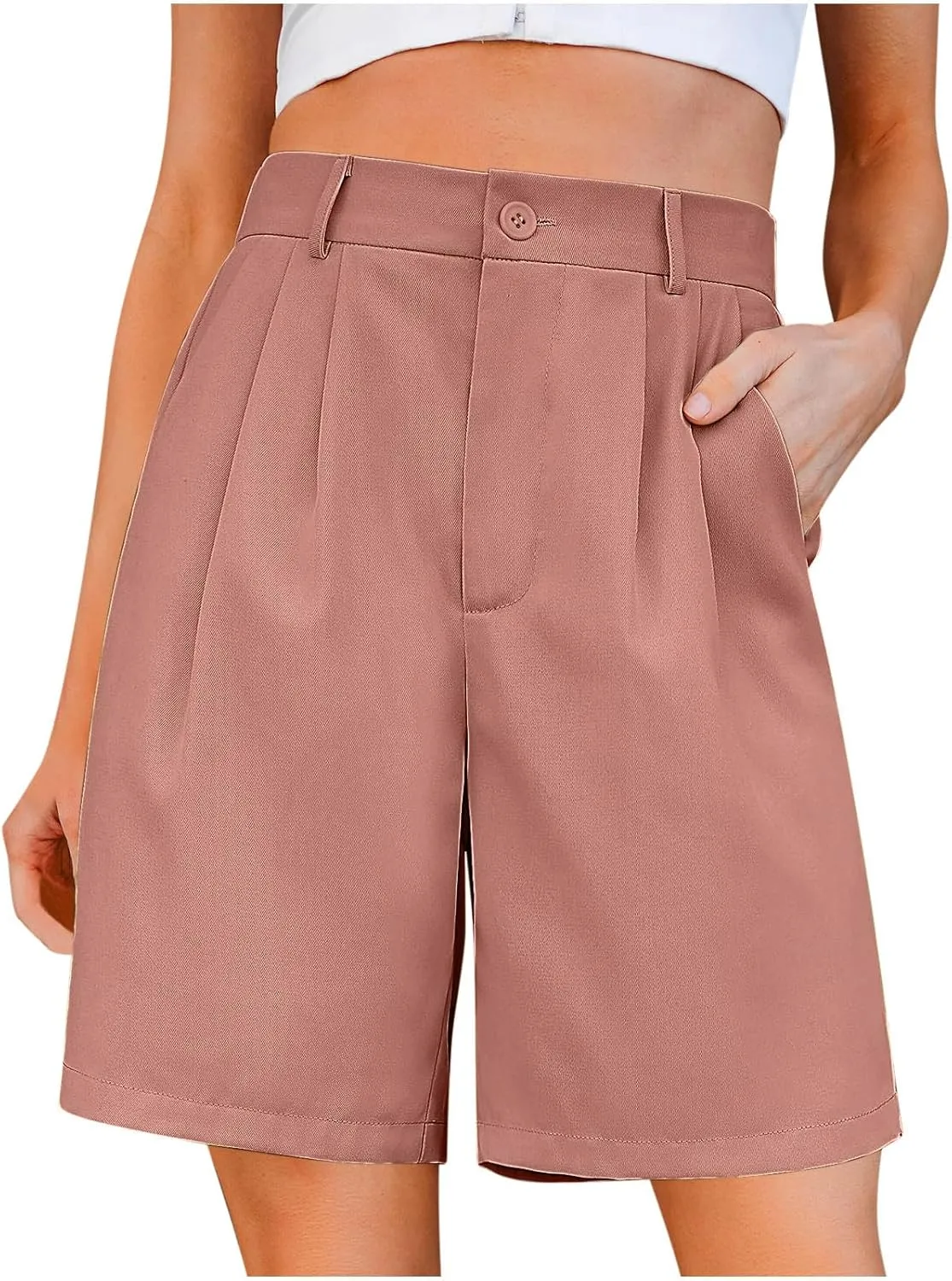 Bermuda Shorts for Women Knee Length Dress Shorts High Waist Wide Leg Suit Tailored Shorts Casual Office Work Shorts