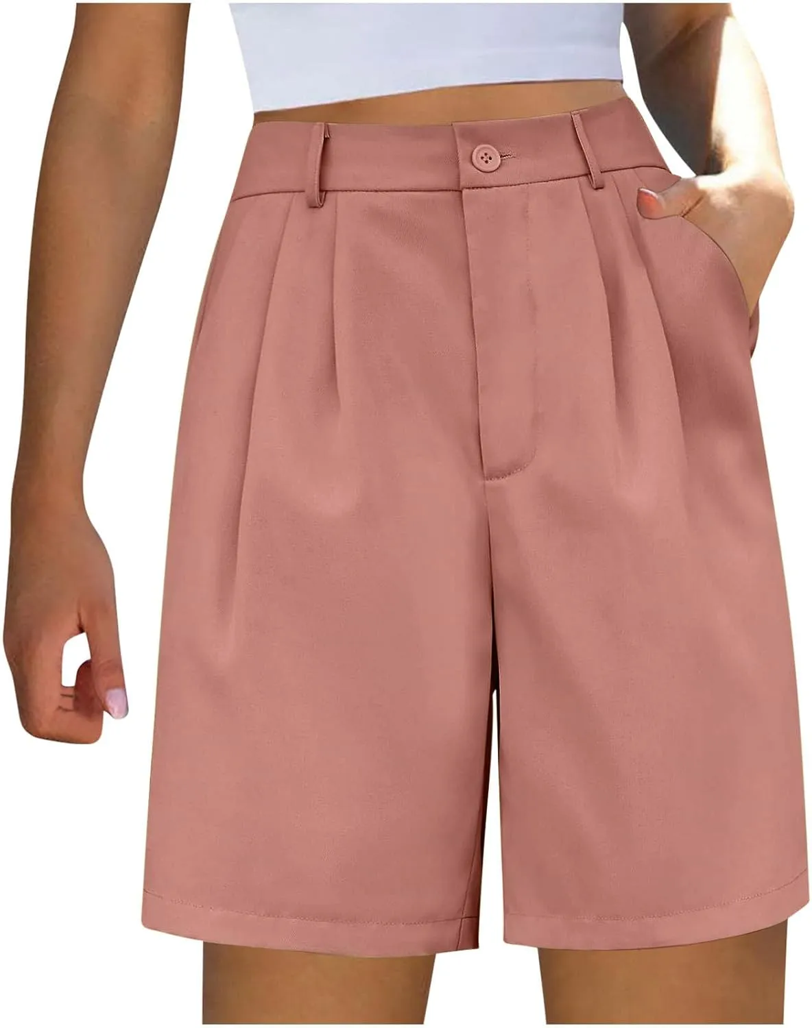 Bermuda Shorts for Women Knee Length Dress Shorts High Waist Wide Leg Suit Tailored Shorts Casual Office Work Shorts