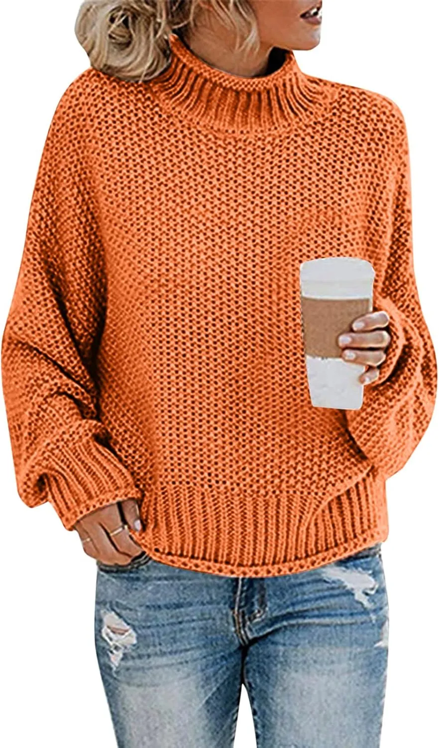 Black Turtleneck Women 2024 Batwing Sleeve Loose Oversized Sweater Chunky Knitted Pullover Jumper Tops