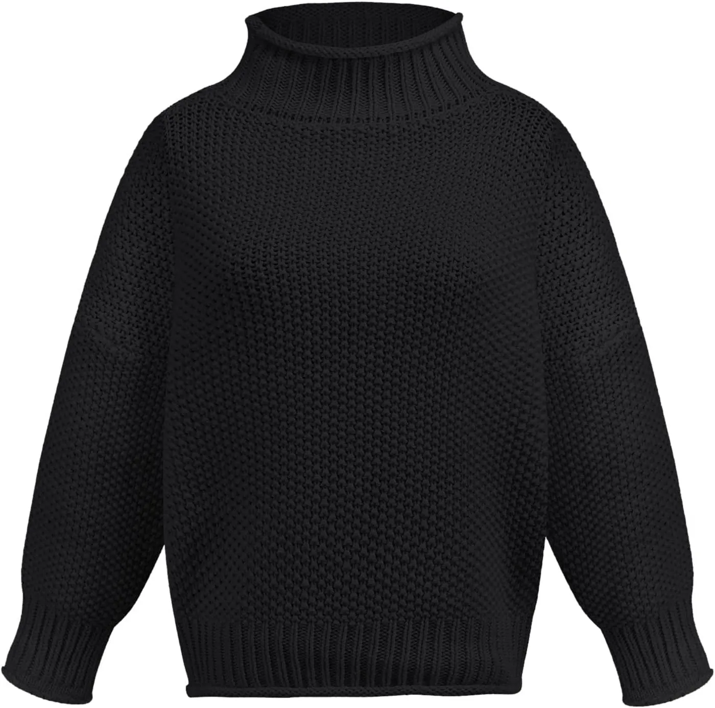 Black Turtleneck Women 2024 Batwing Sleeve Loose Oversized Sweater Chunky Knitted Pullover Jumper Tops