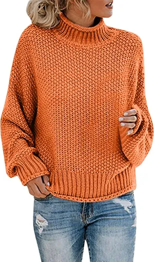 Black Turtleneck Women 2024 Batwing Sleeve Loose Oversized Sweater Chunky Knitted Pullover Jumper Tops