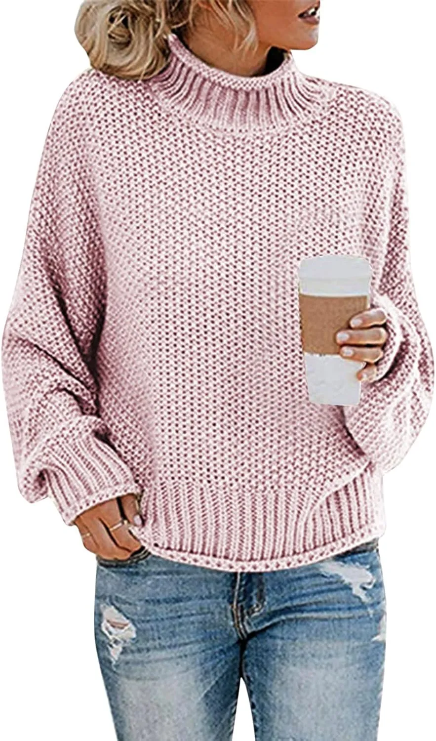 Black Turtleneck Women 2024 Batwing Sleeve Loose Oversized Sweater Chunky Knitted Pullover Jumper Tops