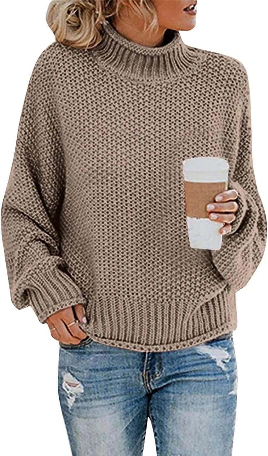 Black Turtleneck Women 2024 Batwing Sleeve Loose Oversized Sweater Chunky Knitted Pullover Jumper Tops