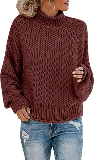 Black Turtleneck Women 2024 Batwing Sleeve Loose Oversized Sweater Chunky Knitted Pullover Jumper Tops