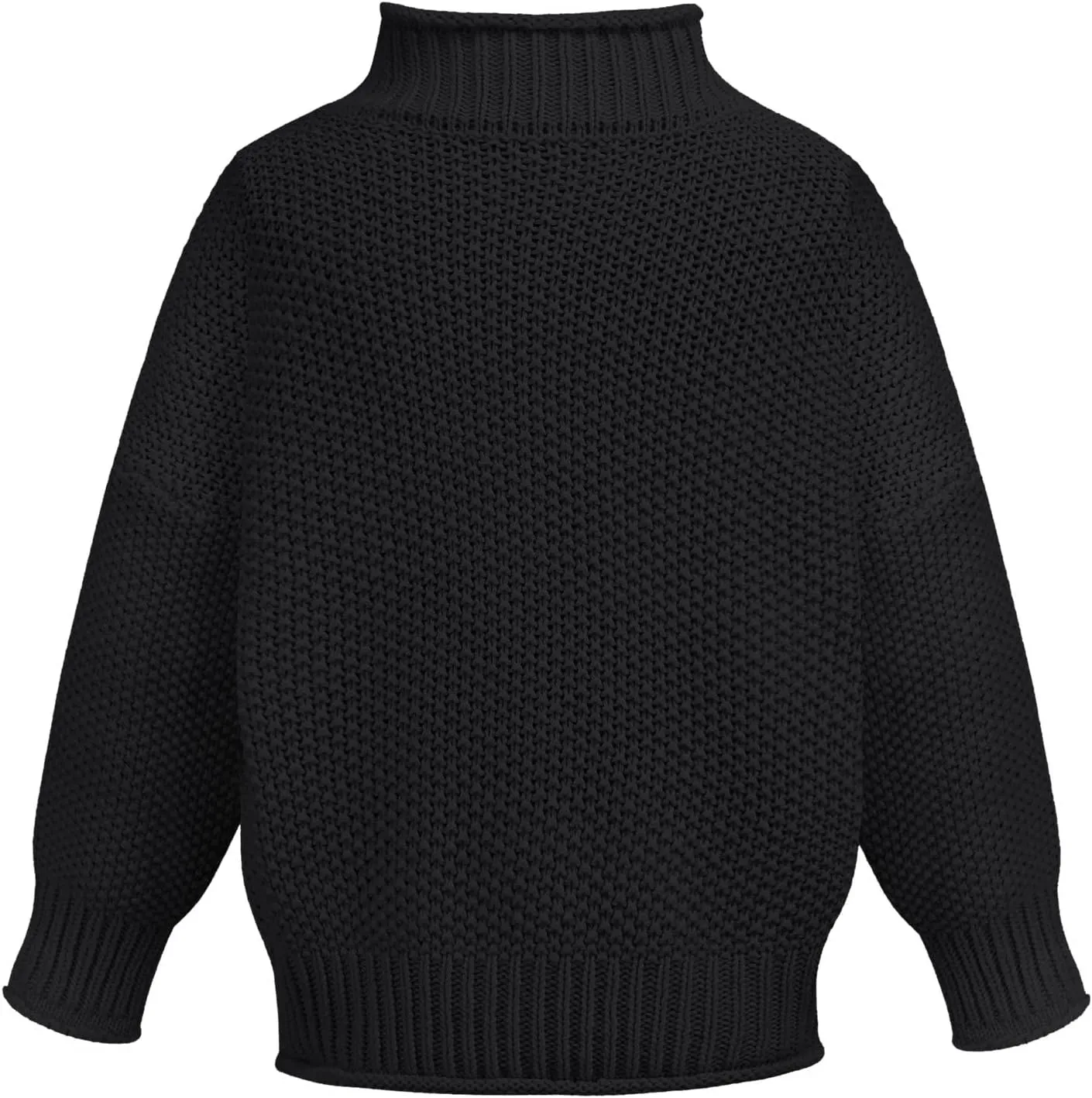 Black Turtleneck Women 2024 Batwing Sleeve Loose Oversized Sweater Chunky Knitted Pullover Jumper Tops