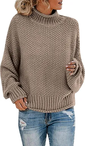 Black Turtleneck Women 2024 Batwing Sleeve Loose Oversized Sweater Chunky Knitted Pullover Jumper Tops