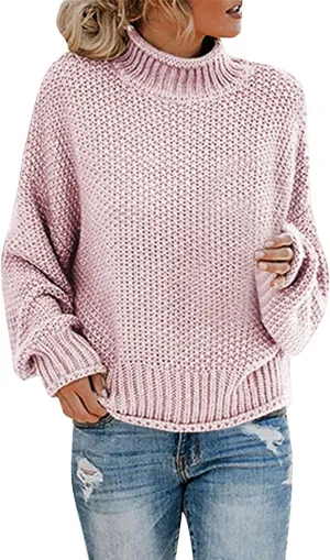 Black Turtleneck Women 2024 Batwing Sleeve Loose Oversized Sweater Chunky Knitted Pullover Jumper Tops
