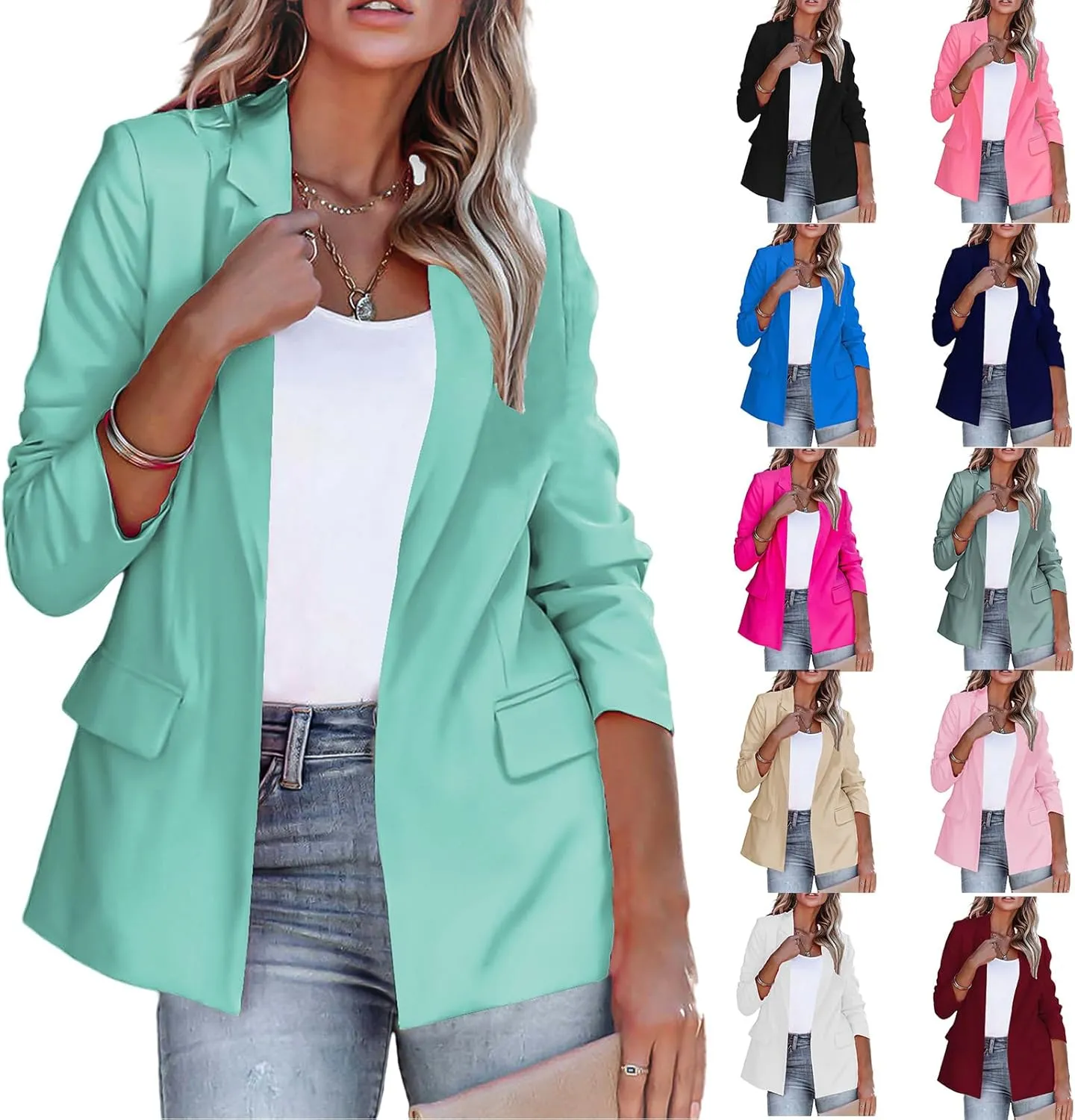 Blazers for Women Business Casual Blazers Long Sleeve Open Front Suit Jackets Lapel Button Jacket Work Office Blazer