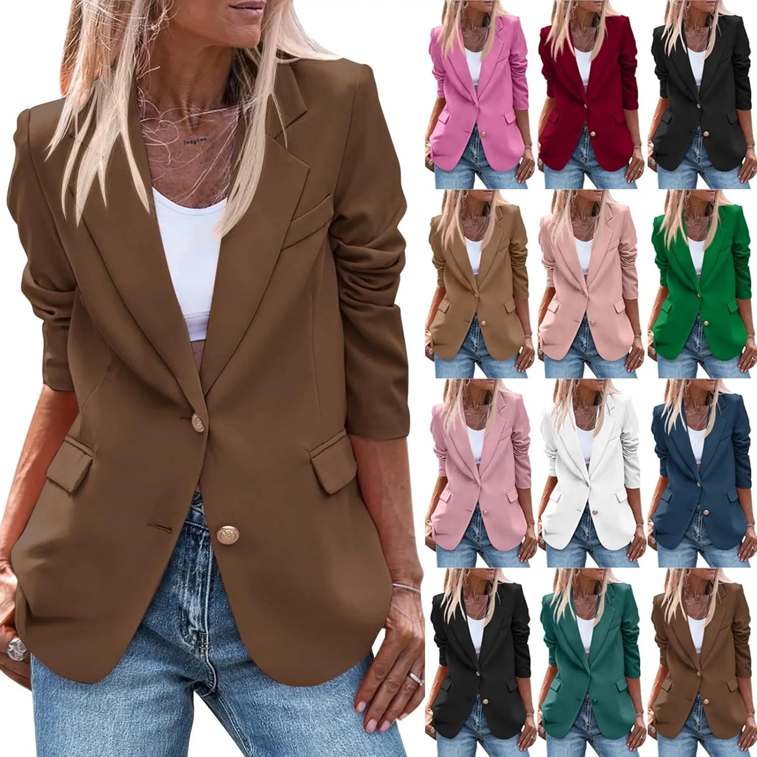 Blazers for Women Bussiness Casual Long Sleeve Open Front Blazer Work Office Dressy Suit Jackets with Pockets