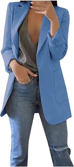 Blazers For Women Casual Dressy Suit Jackets,Long Sleeve Solid Color Cardigan, Slim Open Front Work Blazer Fall
