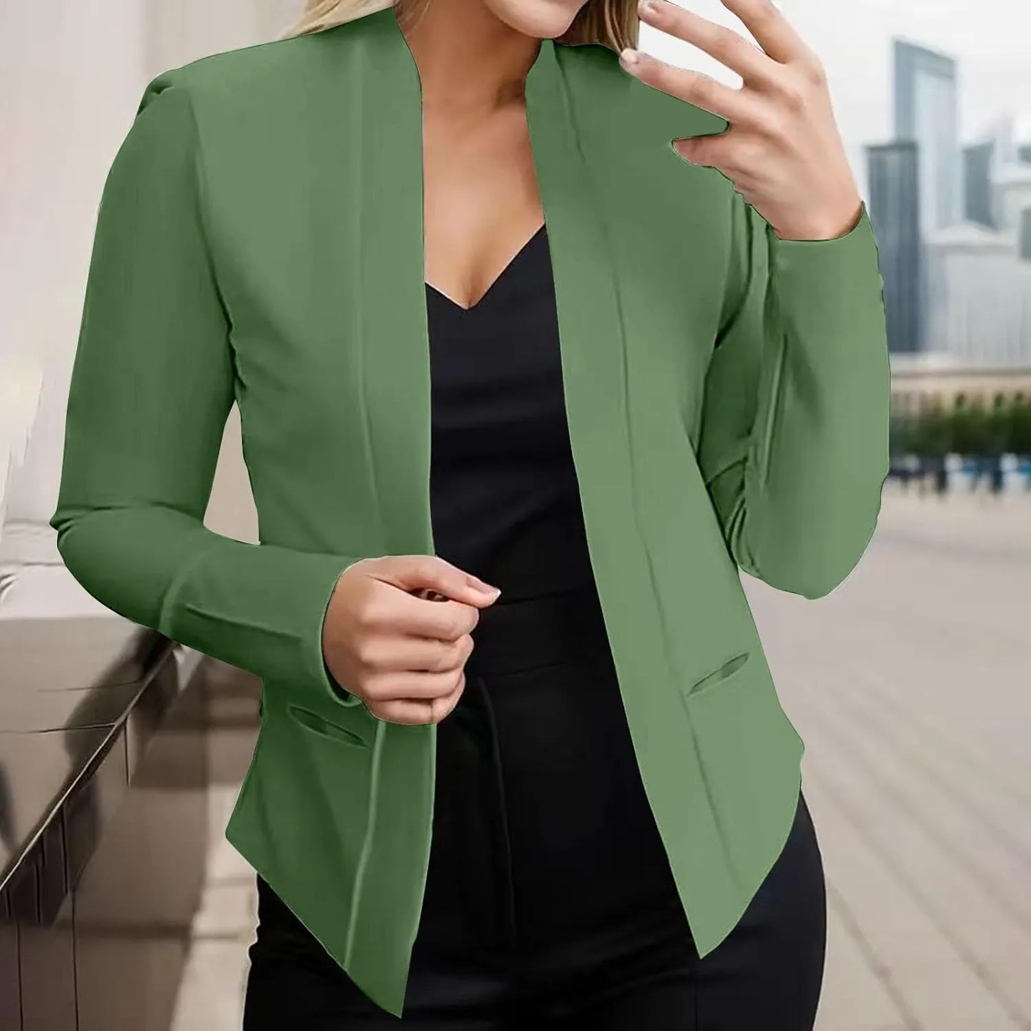 Blazers for Women Fashion Casual Long Sleeve Open Front Casual Cardigan Jacket Comfy Work Office Suit