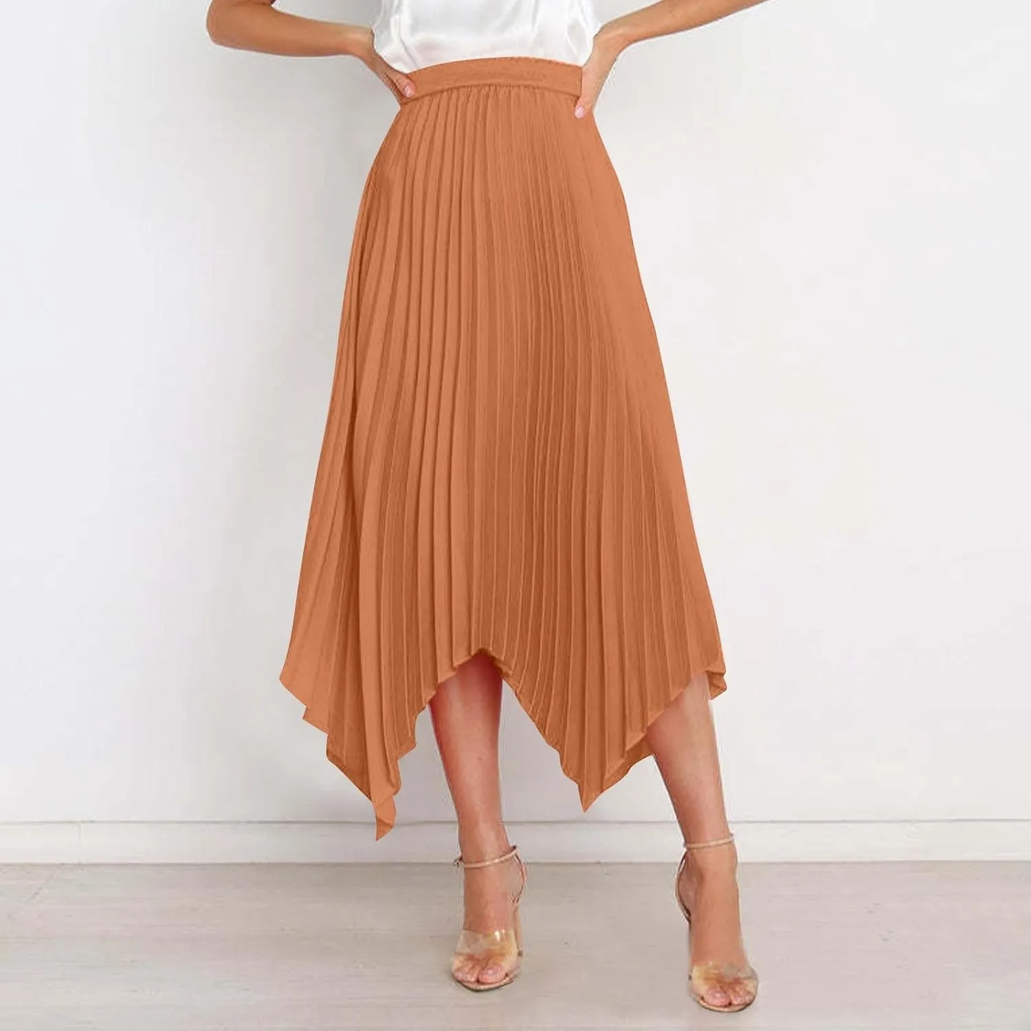Borniu Women's Summer Renaissance Flowy Fairy Skirt Y2k Solid Color Irregular Elastic Waist Layered Asymmetrical Midi Skirts