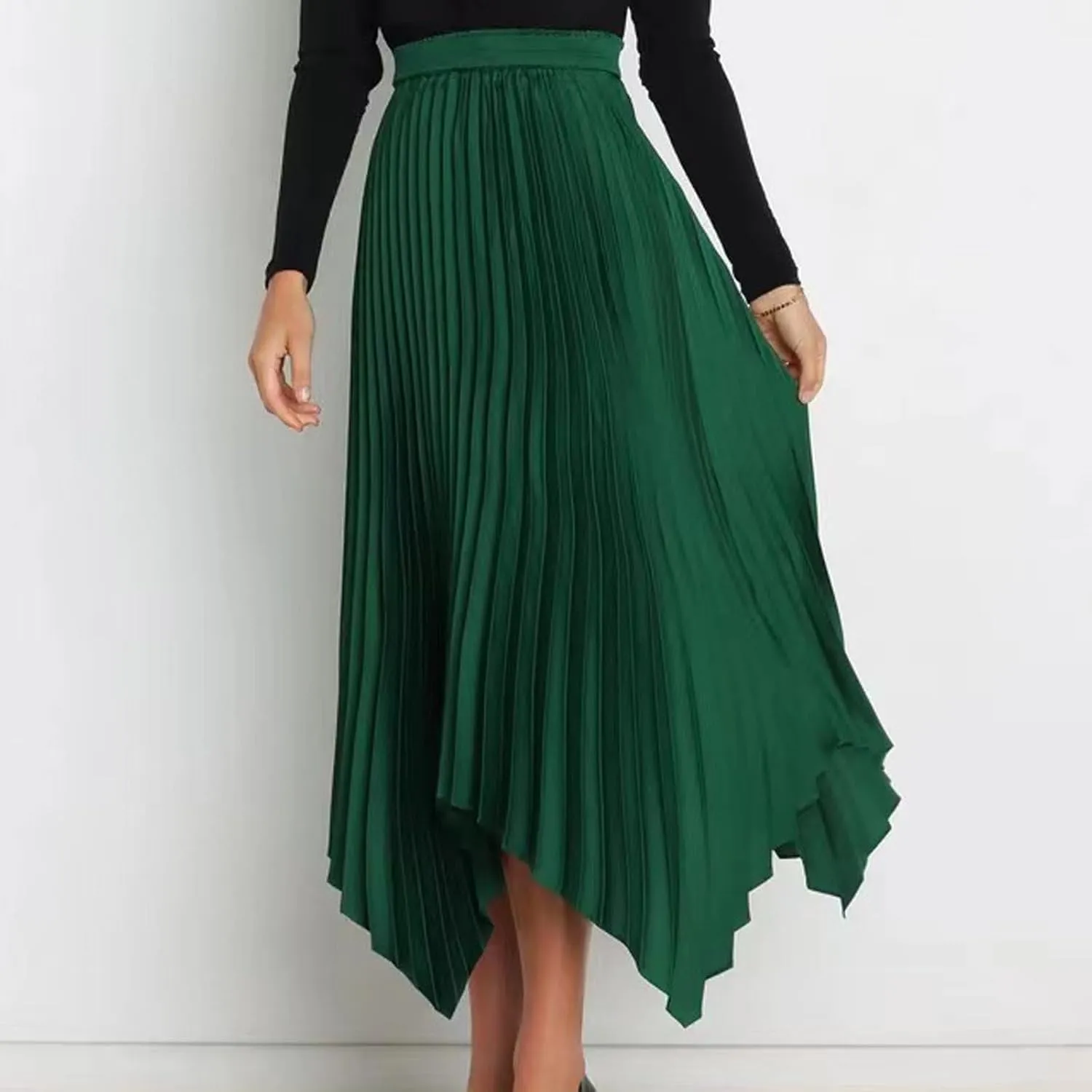 Borniu Women's Summer Renaissance Flowy Fairy Skirt Y2k Solid Color Irregular Elastic Waist Layered Asymmetrical Midi Skirts