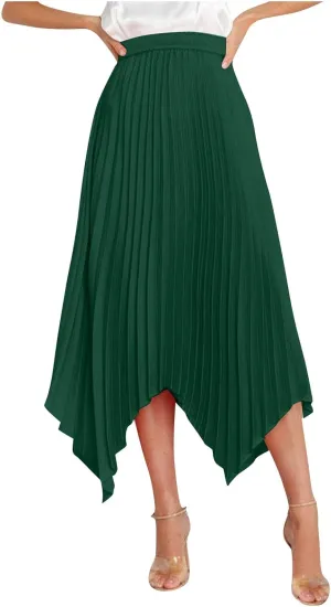 Borniu Women's Summer Renaissance Flowy Fairy Skirt Y2k Solid Color Irregular Elastic Waist Layered Asymmetrical Midi Skirts