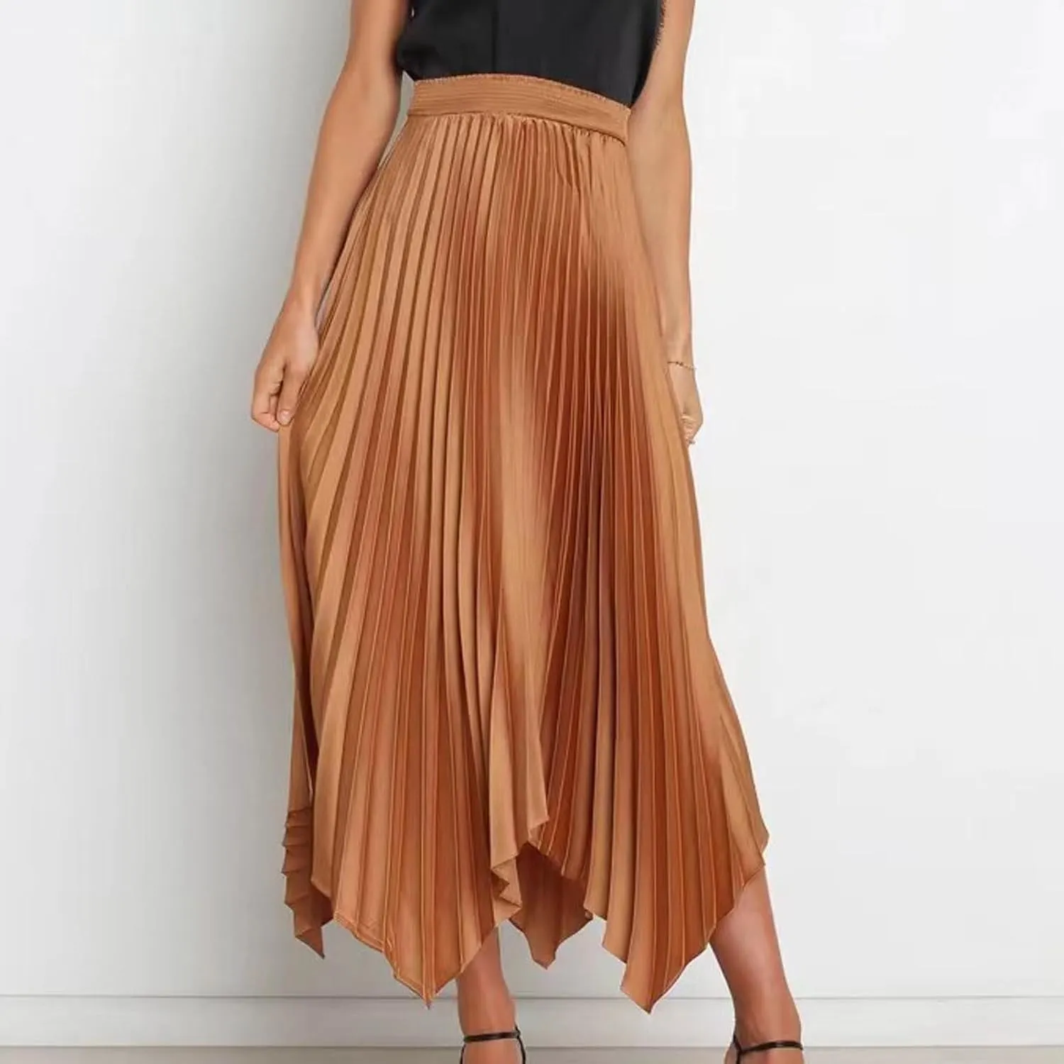 Borniu Women's Summer Renaissance Flowy Fairy Skirt Y2k Solid Color Irregular Elastic Waist Layered Asymmetrical Midi Skirts