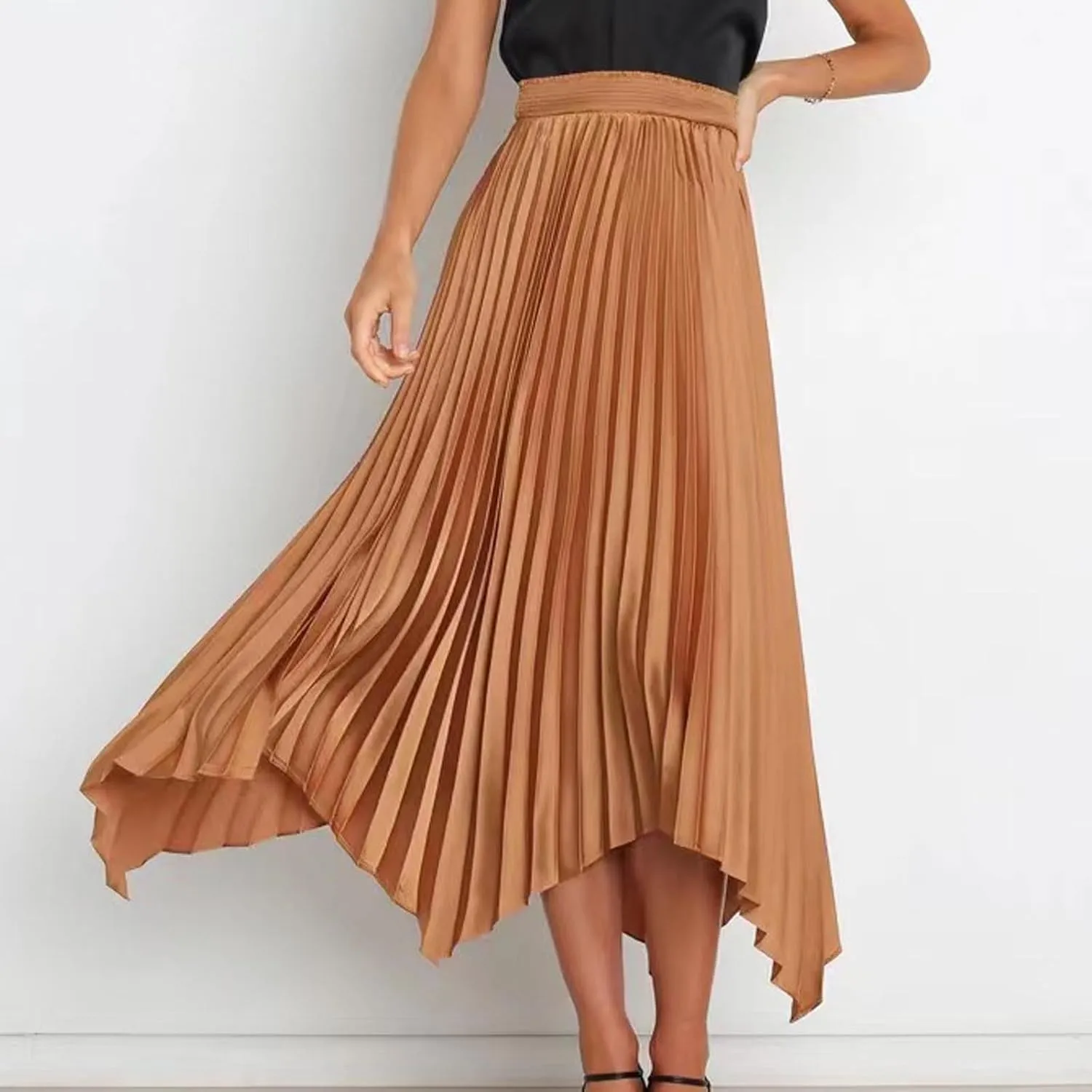 Borniu Women's Summer Renaissance Flowy Fairy Skirt Y2k Solid Color Irregular Elastic Waist Layered Asymmetrical Midi Skirts