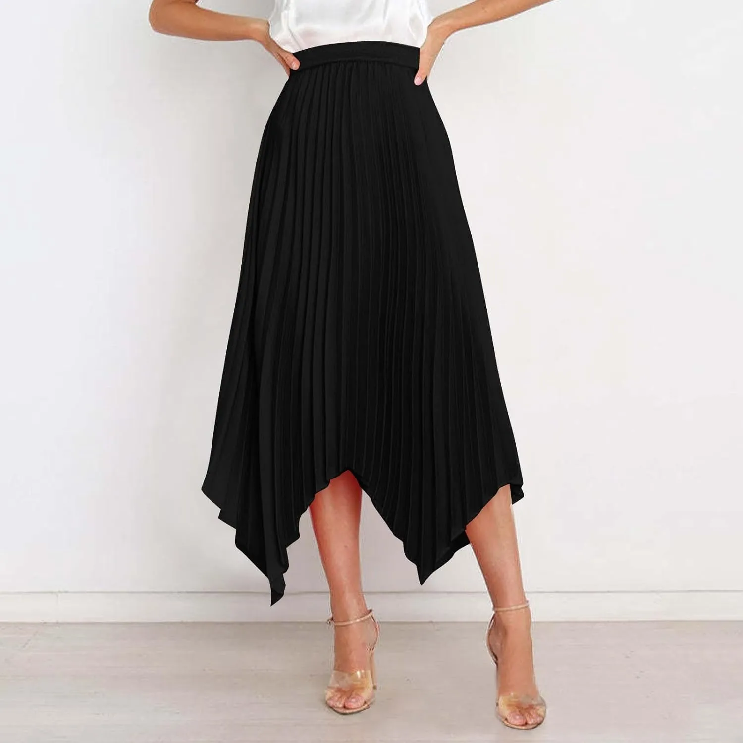 Borniu Women's Summer Renaissance Flowy Fairy Skirt Y2k Solid Color Irregular Elastic Waist Layered Asymmetrical Midi Skirts